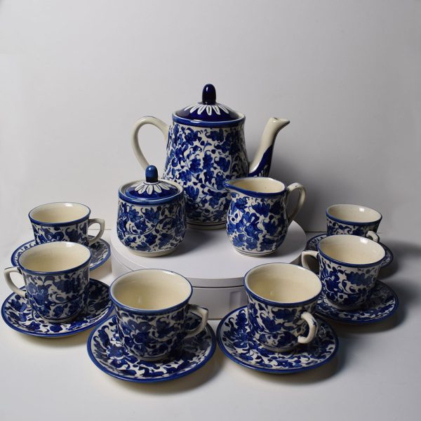Blue pottery tea set. Handmade from artisans of Pakistan.