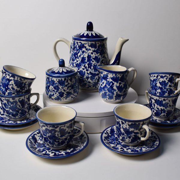 Blue pottery tea set. Handmade from artisans of Pakistan.