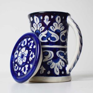 blue pottery, pottery, handmade, handicraft, mug with a lid