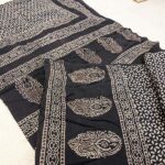 ajrak flower pattern, natural dye, handmade, made in pakistan, artisanal, sustainable fashion, black and white dye